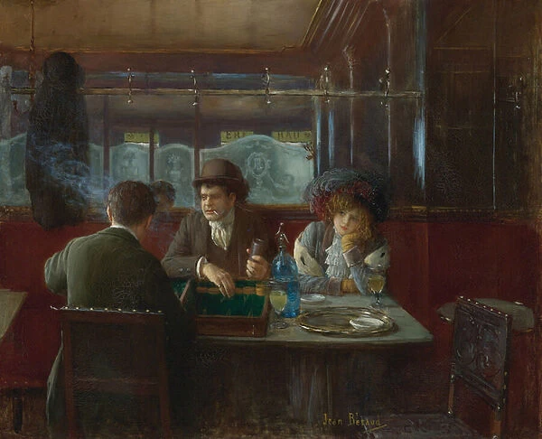 Backgammon at the Cafe par Beraud, Jean (1849-1936). Oil on canvas, size : 55, 2x66