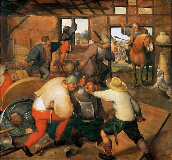 Bagarre entre soldats et paysans - Brawl between soldiers and peasants - Marten van Cleve, the Elder (1527-1581). Oil on wood, ca 1565-1570. Dimension : 47, 3x51 cm. Art History Museum, Vienne