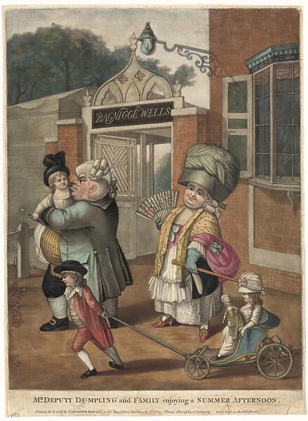 Bagnigge Wells. Mr Deputy Dumpling and Family enjoying a summer afternoon. (coloured engraving)