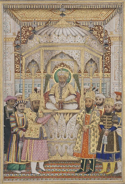 Bahadur Shah II in Darbar, c. 1837 (opaque w  /  c & gold on paper)