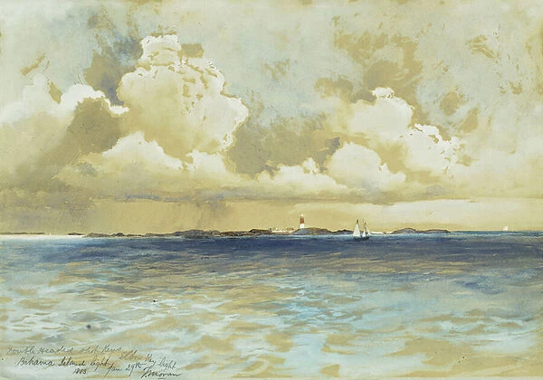 Bahama Island Light, 1883 (watercolour, chinese white and pencil on blue-grey paper)