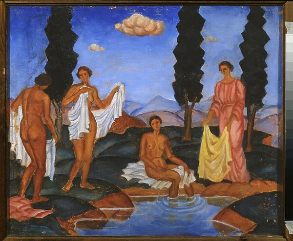 Baigneuses (Bathers)- Oeuvre de Eugeniusz Zak (1884-1926), tempera sur carton, 1910, art polonais 20e siecle, symbolisme - Collection privee