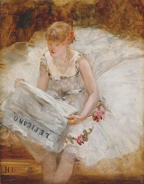 Ballerina Reading Le Figaro, c. 1885 (oil on panel)