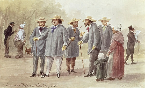 Balzac and Friends at the Ville d Avray in 1840, c. 1880 (w  /  c on paper)