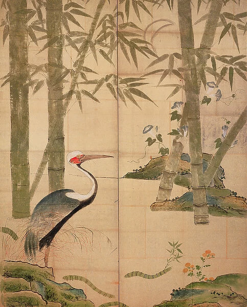 Bamboo and Crane, Edo Period (w  /  c on panel)