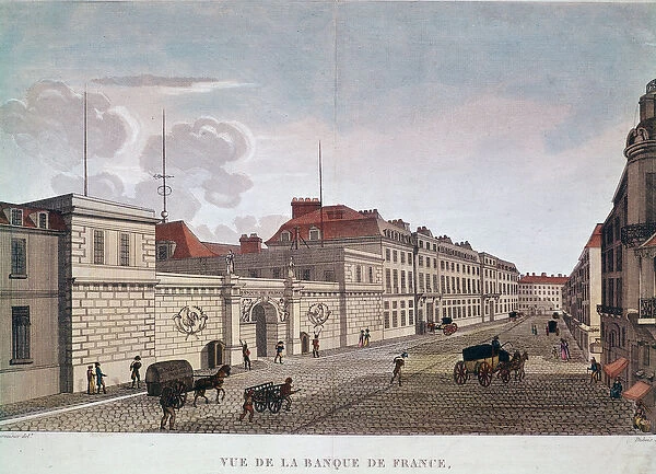 The Bank of France from Rue Croix-Petits-Champs in Paris (engraving, 1827)