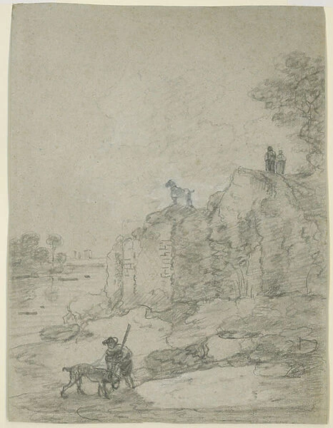 Banks of the Tiber, Rome (chalk on paper)