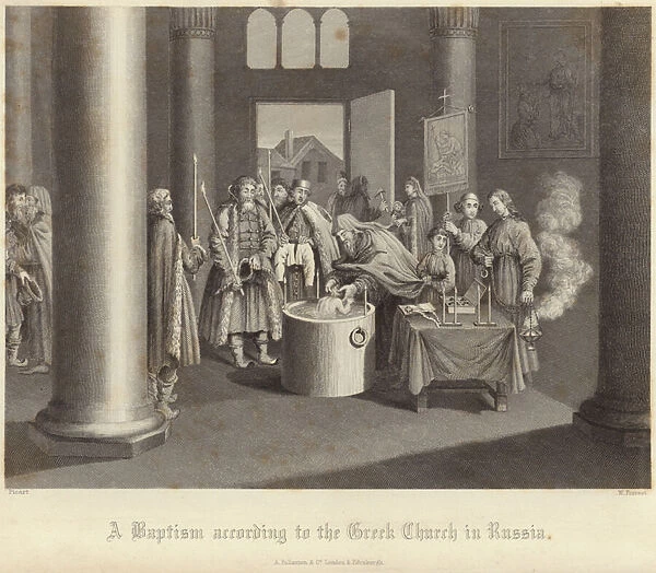 A baptism according to the Greek Church in Russia (engraving)