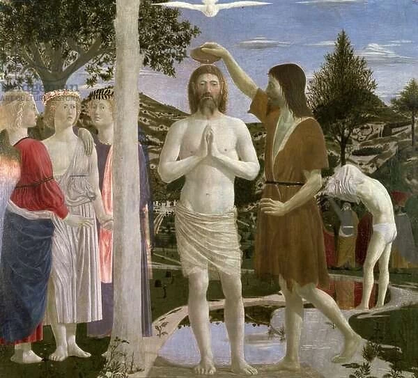 Baptism of Christ, detail of Christ, John the Baptist and angels