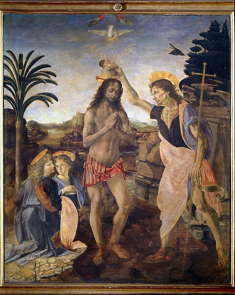 The baptism of Christ - oil and tempera on panel, 1472-1475
