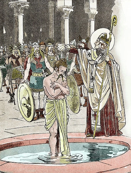The baptism of Clovis (496) by Saint Remi, 1896 (illustration)