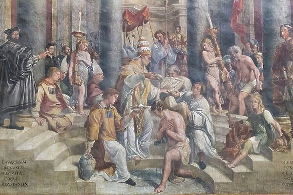 The baptism of Constantine, detail, room of Constantine, 1520-24 (fresco)
