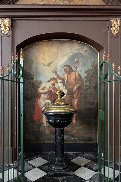 Baptism of Jesus in the Jordaan, Flemish School, 19th century. Inside view, baptismal font, 1801-1810