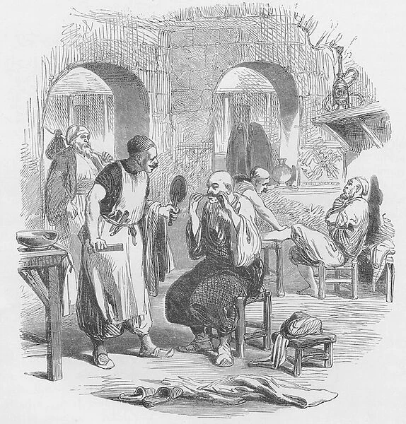 Barbers shop in Cairo (engraving)