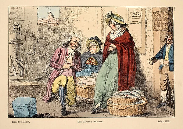 The Barbers Wedding, pub. 1791 (hand coloured engraving)