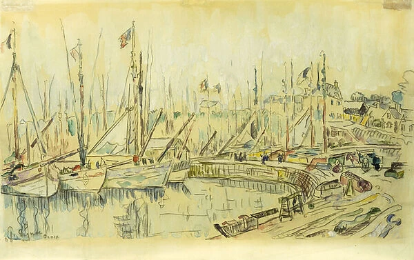 Barges on the Seine; Les Peniches sur la Seine, (oil on board laid down on panel)