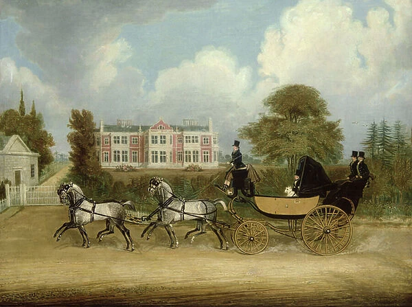 A Barouche drawn by Four Greys passing a Jacobean Mansion, 1830 (oil on canvas)