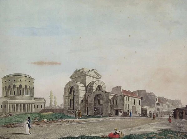 Barriere du Faubourg Saint-Martin, 1809 (pencil & coloured aquatint)