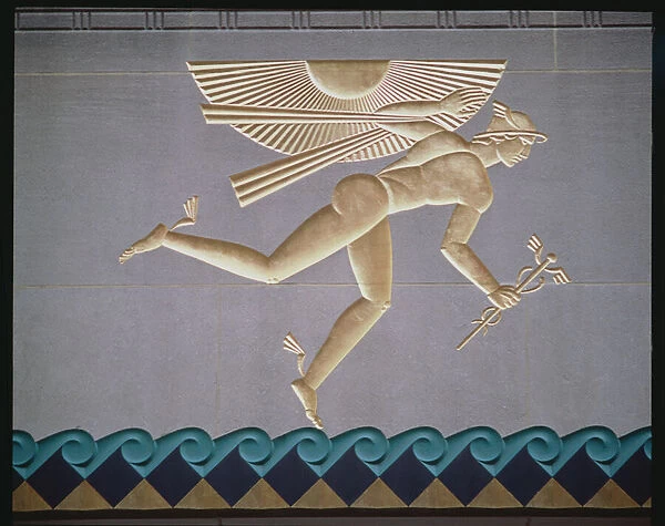 Bas-relief depicting Mercury from the exterior of one of the 14 buildings, built 1931-40