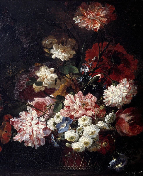 Basket of flowers on a table Painting by Jean Blin (or Blain or Belin