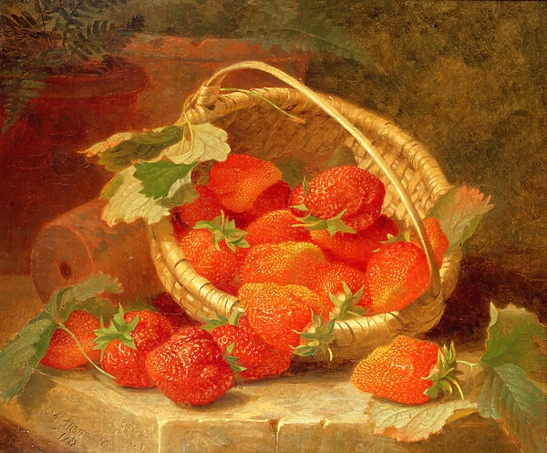 A Basket of Strawberries on a stone ledge, 1888
