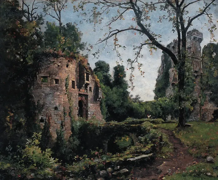 Framed Print : The Bastion des Ormes, interior of the Chateau de Clisson, 1884 (painting) Framed Print : The Bastion des Ormes, interior of the Chateau de Clisson, 1884 (painting)