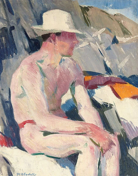 Bather in a white hat (oil on panel)