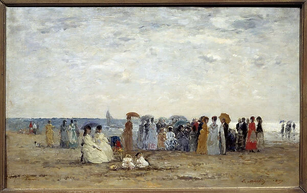 Bathers on the beach of Trouville, Calvados. Painting by Eugene Louis Boudin (1824-1898)