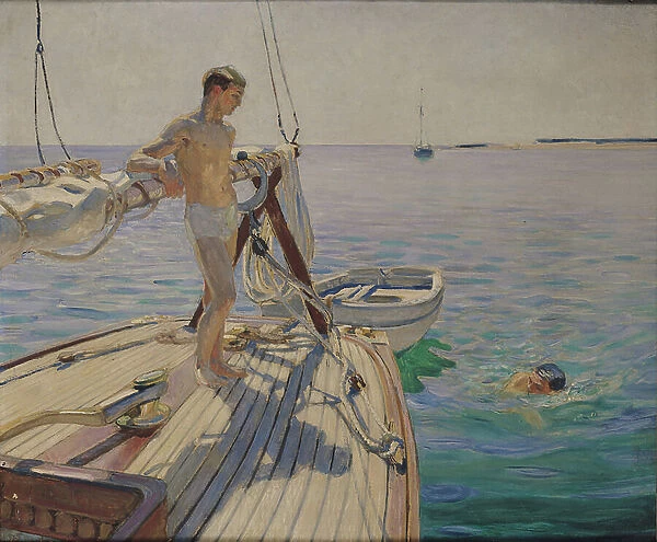 Bathing from the boat (oil on canvas)