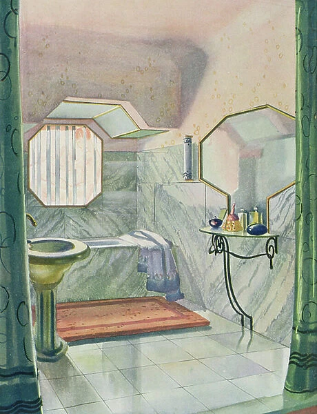 Bathroom designed by Marcel Dalmas, from Interieurs en Couleurs, published 1925 (colour litho)