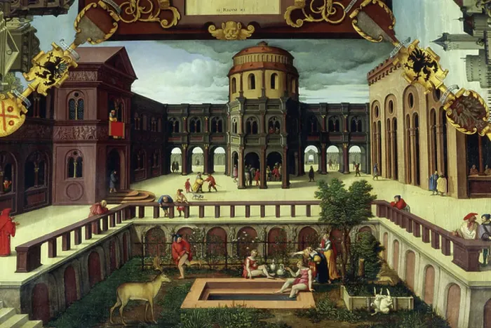 Framed Print : Bathsheba bathing, detail from Stories of David, 1534, by Hans Sebald Beham (1500-1550), oil on canvas, 128x131 cm Framed Print : Bathsheba bathing, detail from Stories of David, 1534, by Hans Sebald Beham (1500-1550), oil on canvas, 128x131 cm