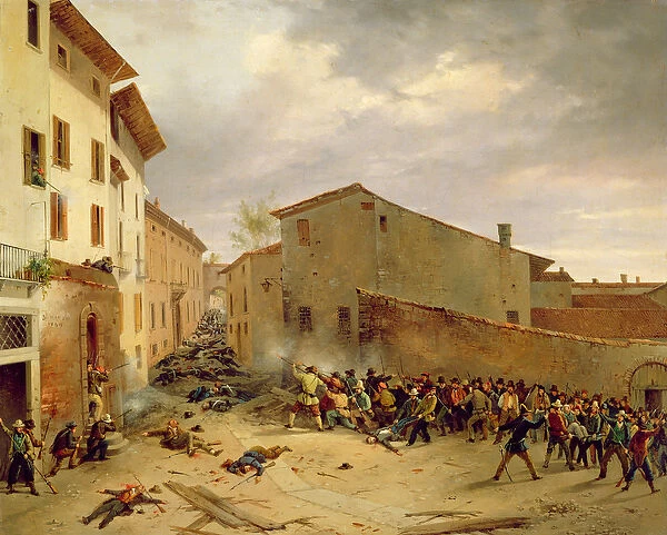 The Battle of 31st March 1849 in the Via delle Consolazioni in Brescia (oil on canvas)