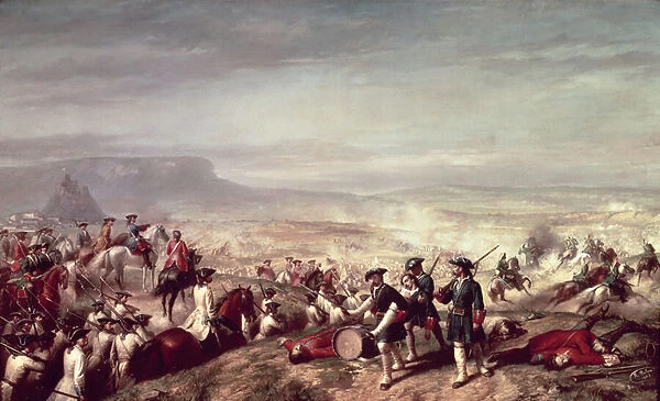 Battle of Almansa between the troops of Philip V (1683-1746) and those of the Archduke Charles of Austria in 1707 (oil on canvas)