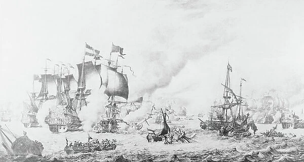 The Battle of Barfleur, 19 May 1692, 17th century (grisaille on panel)
