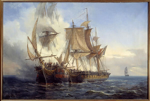 Battle between the Bellona and Lord Nelson Painting by Auguste Mayer (1805-1890