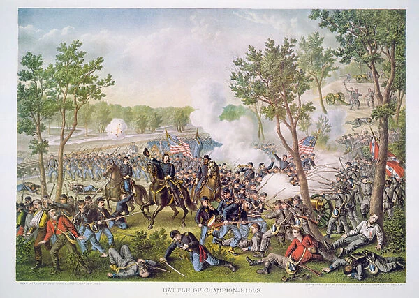 Battle of Champion-Hills, 16th May, 1863, engraved by Kurz & Allison (colour litho)