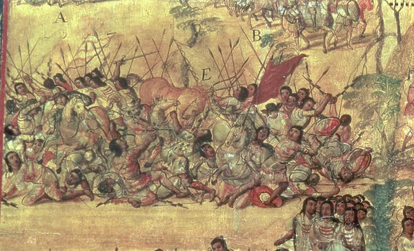Battle in the City of Cholula Between the Spaniards and the Indians in October 1519, 1698 (oil on panel) (detail)