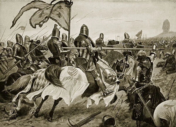 The Battle of Crecy, 26th August 1346, illustration from Hutchinson