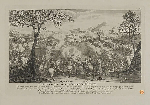 The Battle of Culloden, near Inverness in Scotland, published by Bowles and Carver