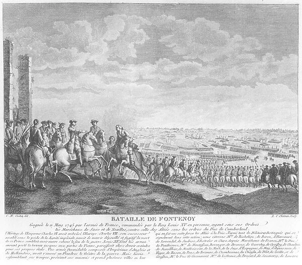 The Battle of Fontenoy, 11th May 1745, 1828 (engraving) (b  /  w photo)