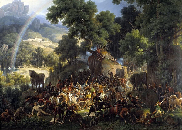 The battle of Guisando, at the passage of the Avis pass in the mountains of Guadarrama in