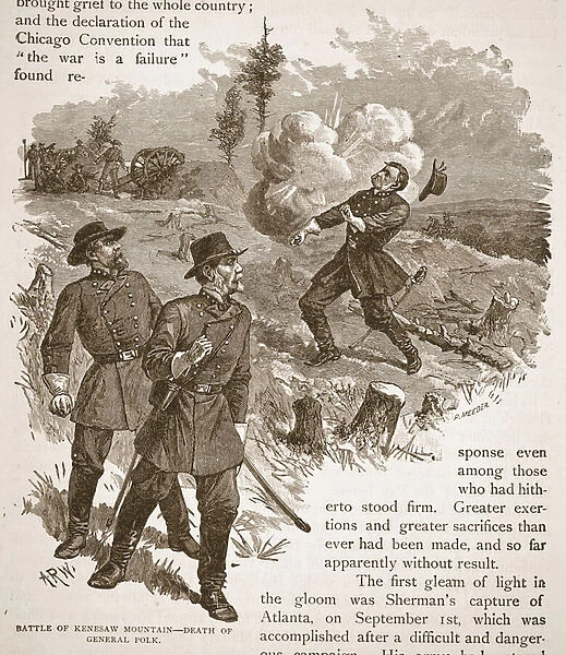 Battle of Kenesaw Mountain - Death of General Polk, from a book pub. 1896 (engraving)