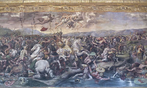 The Battle of the Milvian Bridge, in the Room of Constantine, Raphael Rooms, c. 1520-24 (fresco)