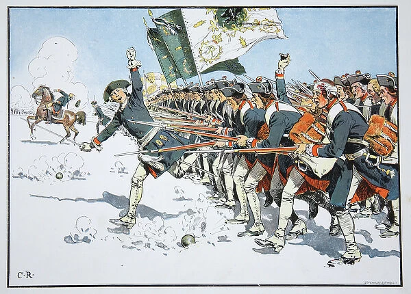 Battle of Mollwitz, 10th April 1741 (colour litho)