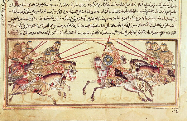 Battle between Mongol tribes, probably from the Jami al-Tawarikh of Rashid al-Din, c