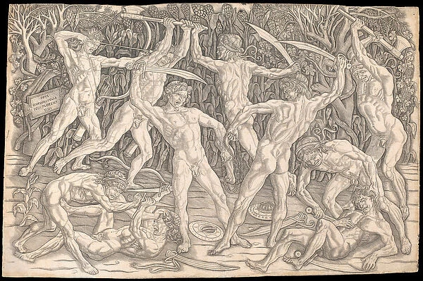 Battle of the Nudes by Antonio del Pollaiolo, c. 1470-90 (b  /  w engraving)