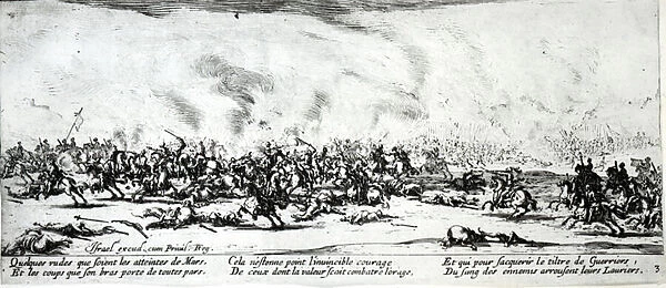 The Battle, plate 3 from The Miseries and Misfortunes of War, engraved by Israel Henriet (c. 1590-1661) 1633 (engraving) (b  /  w photo)