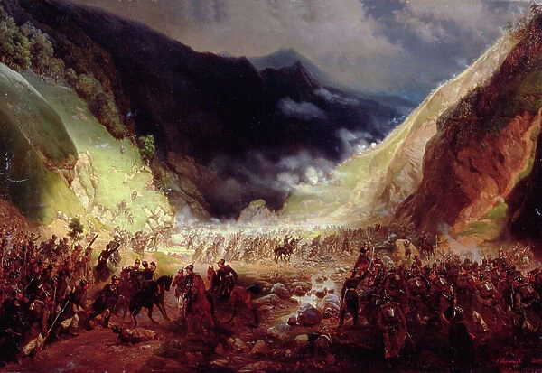Battle at the Rotenturm canyon, 1871 (oil on canvas)