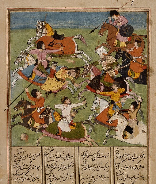 Battle Scene, c. 1610-20 (opaque watercolour, gold, silver, and ink on paper)