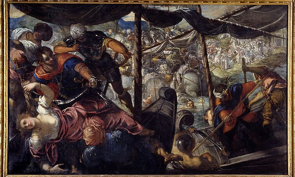 Battle between Turks and Christians. Jacopo Robusti Tintoretto dit Le tintoret (1518-1594), 16th century. Oil on canvas. Dim: 1, 86 X 3, 07m. Madrid, Musee Du Prado